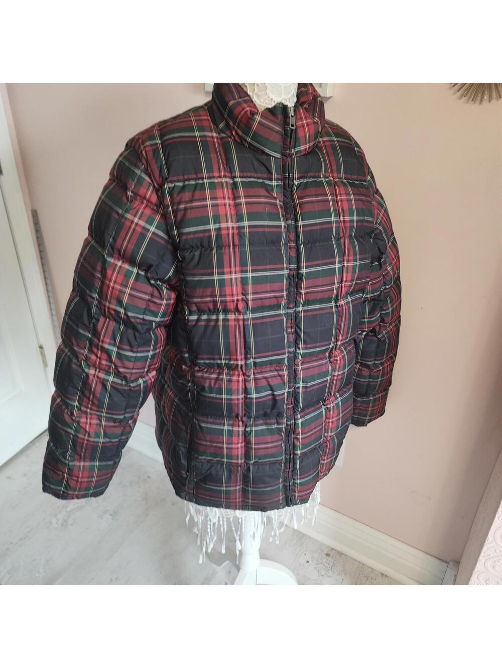 Eddie Bauer Goose Down Plaid Puffer Jacket Mens XL Tall